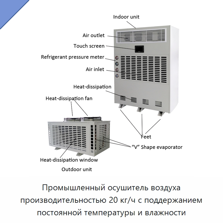 Промышленный осушитель воздуха производительностью 20 кг/ч с поддержанием постоянной температуры и влажности