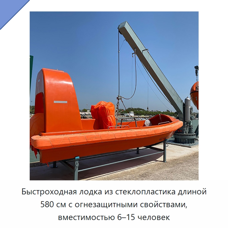 Быстроходная лодка из стеклопластика длиной 580 см с огнезащитными свойствами, вместимостью 6–15 человек