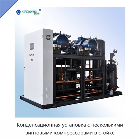 Конденсационная установка с несколькими винтовыми компрессорами в стойке