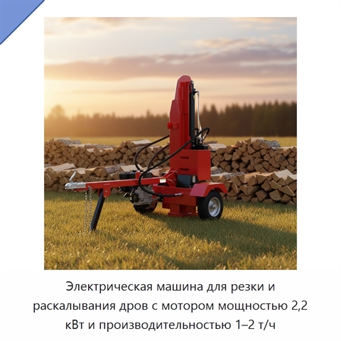 Электрическая машина для резки и раскалывания дров с мотором мощностью 2,2 кВт и производительностью 1–2 т/ч