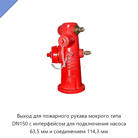 Выход для пожарного рукава мокрого типа DN150 с интерфейсом для подключения насоса 63,5 мм и соединением 114,3 мм