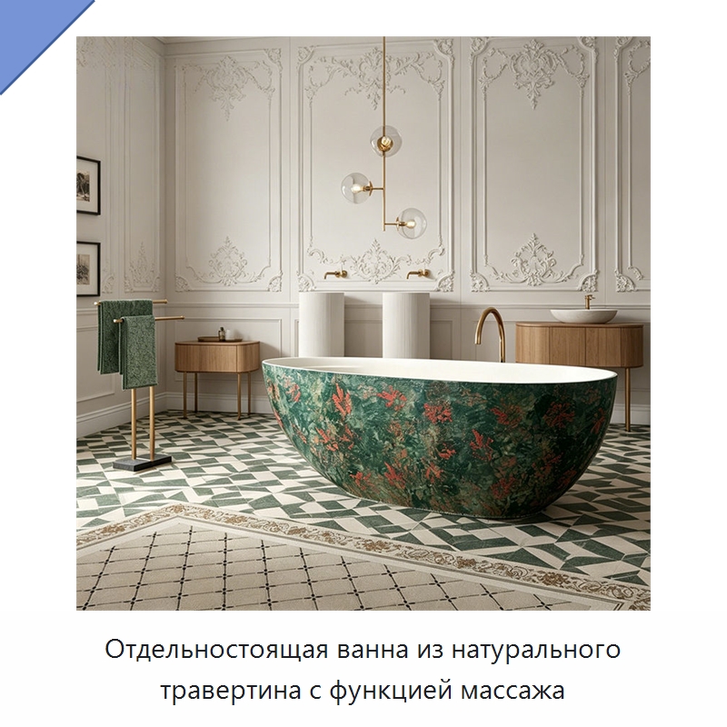 Отдельностоящая ванна из натурального травертина с функцией массажа — Ванны и гидромассажные ванны