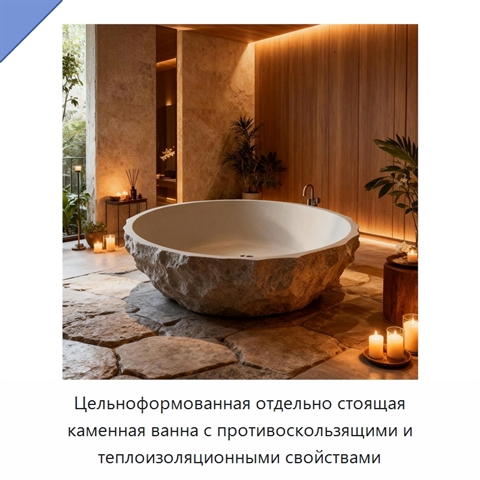 Цельноформованная отдельно стоящая каменная ванна с противоскользящими и теплоизоляционными свойствами