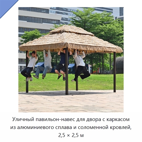 Уличный павильон-навес для двора с каркасом из алюминиевого сплава и соломенной кровлей, 2,5 × 2,5 м
