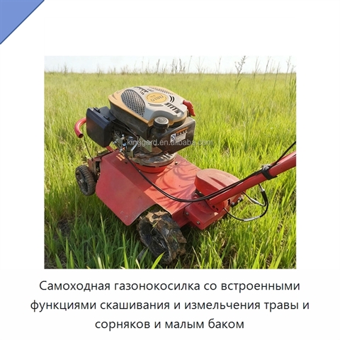 Самоходная газонокосилка со встроенными функциями скашивания и измельчения травы и сорняков и малым баком