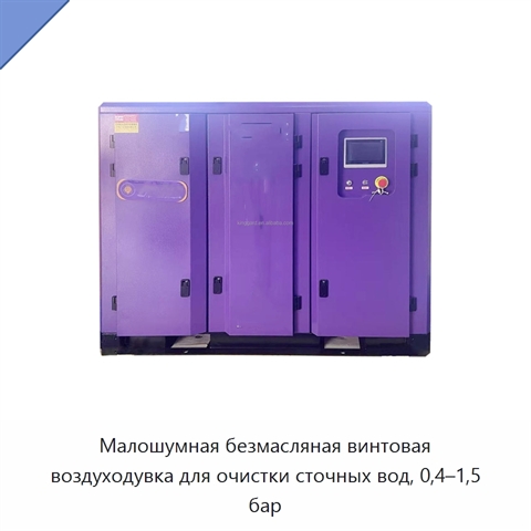 Малошумная безмасляная винтовая воздуходувка для очистки сточных вод, 0,4–1,5 бар