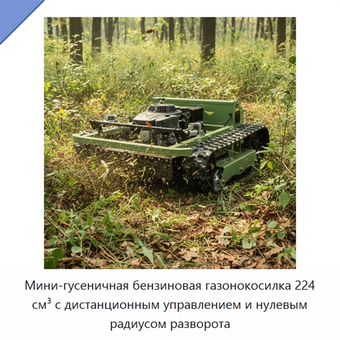 Мини-гусеничная бензиновая газонокосилка 224 см³ с дистанционным управлением и нулевым радиусом разворота
