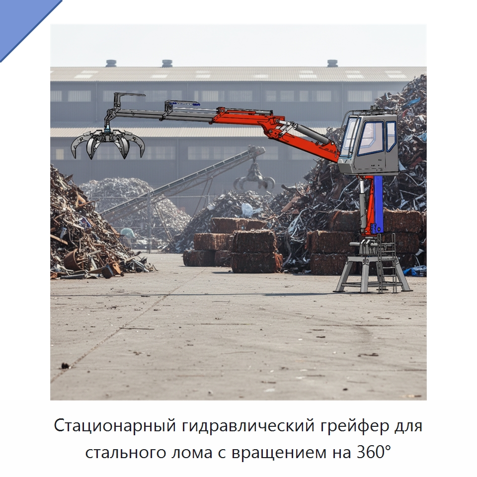 Стационарный гидравлический грейфер для стального лома с вращением на 360° — Навесное оборудование для строительной техники