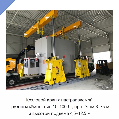 Козловой кран с настраиваемой грузоподъёмностью 10–1000 т, пролётом 8–35 м и высотой подъёма 4,5–12,5 м